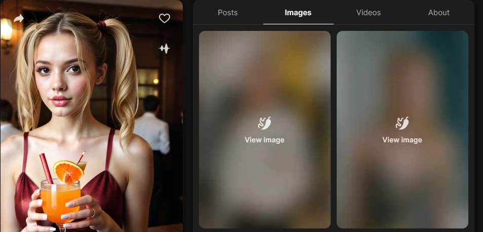 Lovescape AI interface showing media content