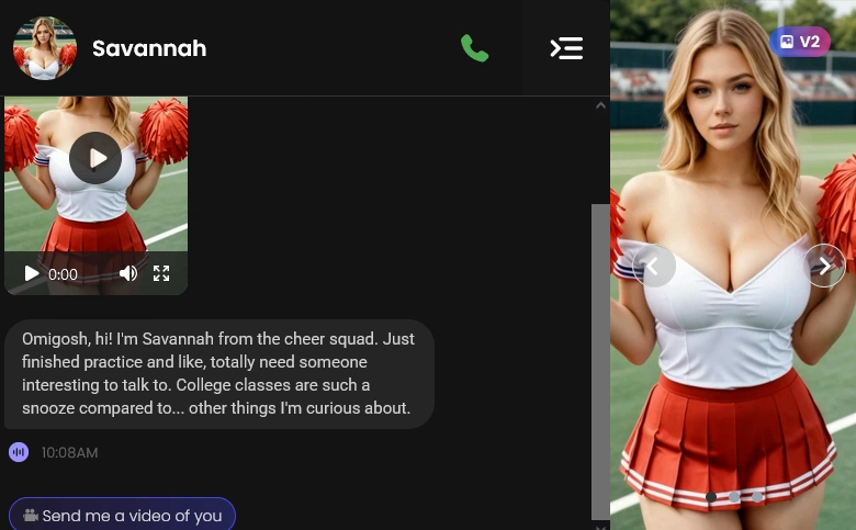 Candy AI conversation showing Savannah's flirty personality