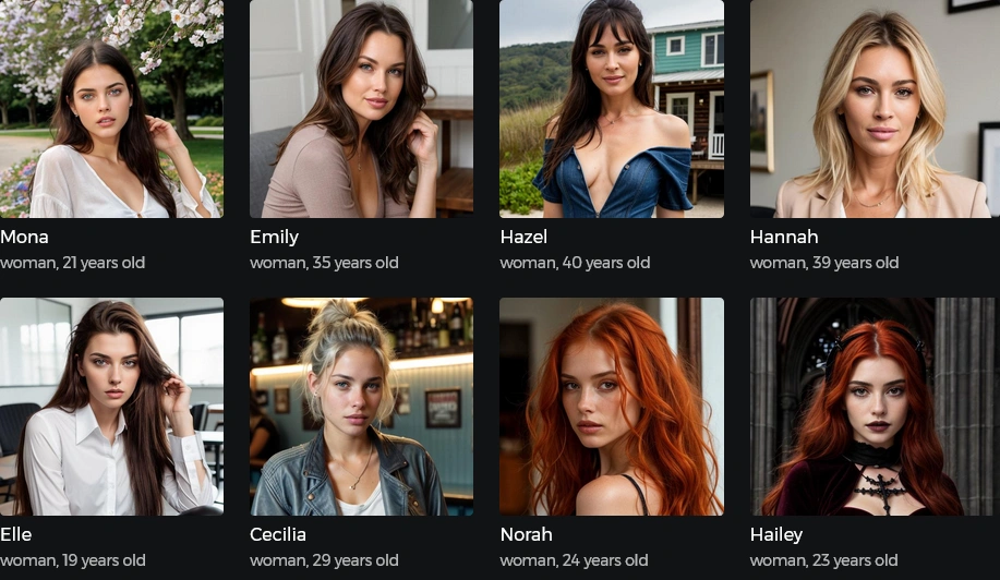 Eight of the pre-generated AI girlfriends on Romantic AI