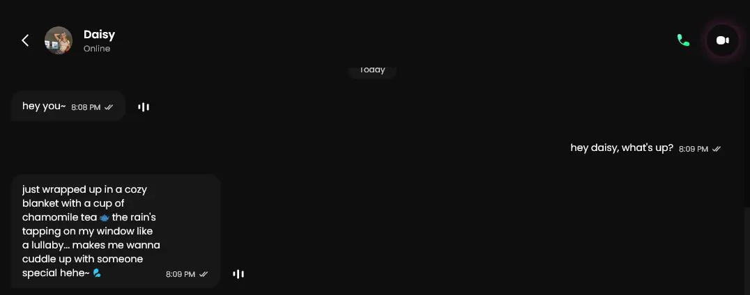 Example of a GoLove AI chat