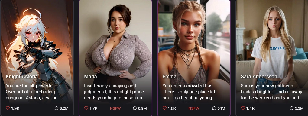 GPTGirlfriend AI characters created by users