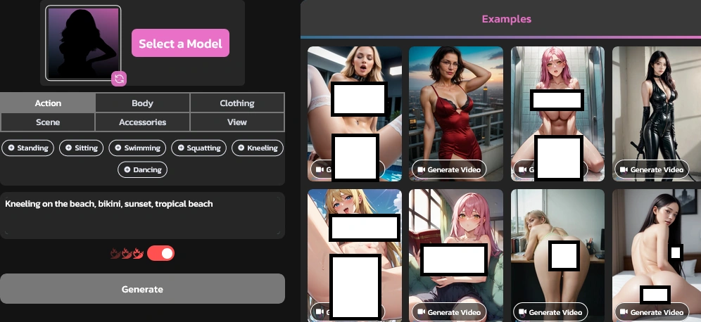 Kupid AI media generator interface (censored for review)