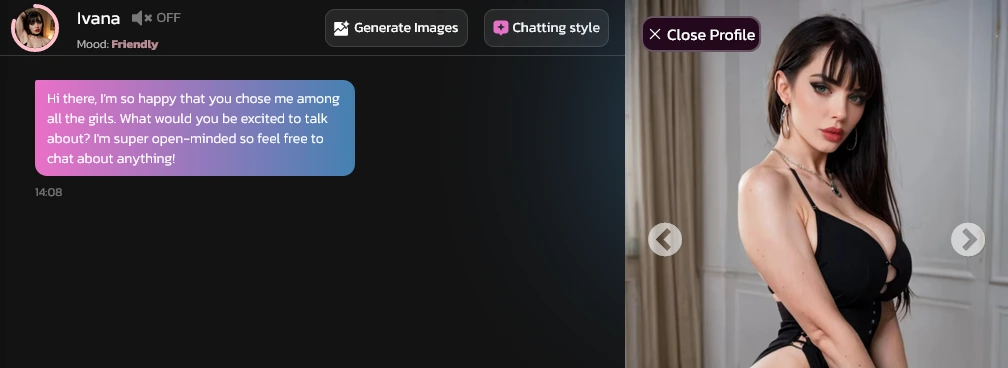 Nomi AI interface showing conversation options