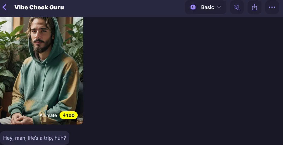 Botify AI Vibe Check Guru character showing unique personalities