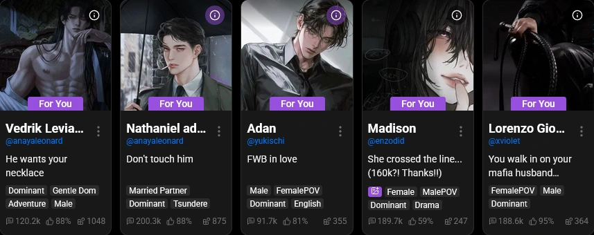 Spicy Chat AI interface showing roleplay options