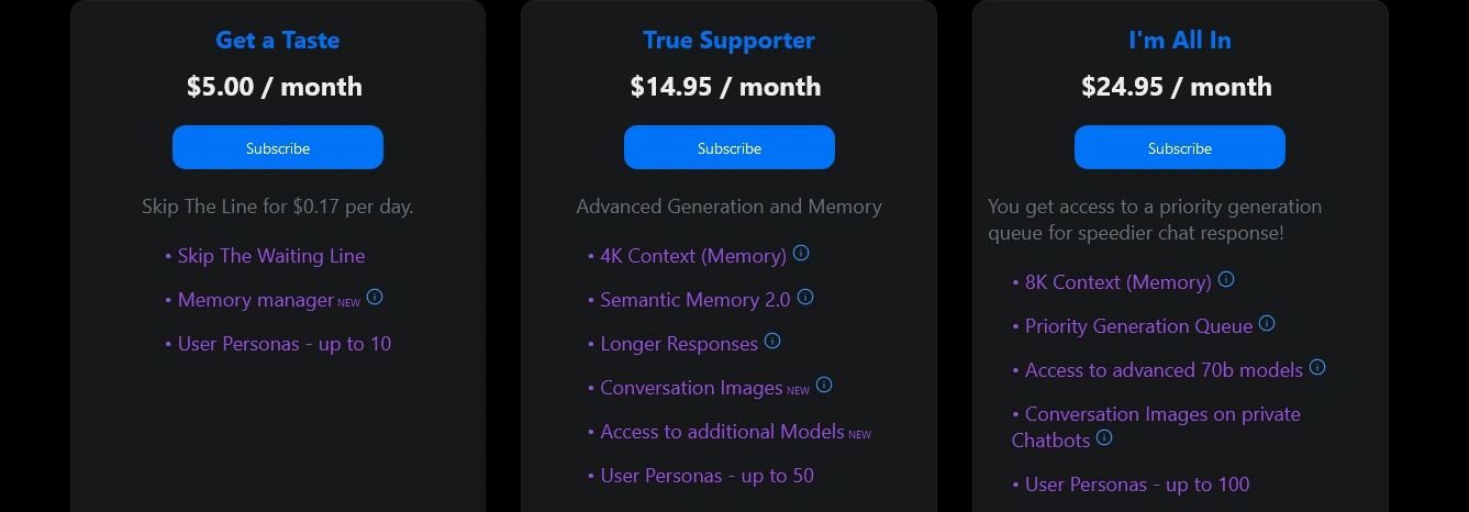 Spicy Chat AI premium packages and features