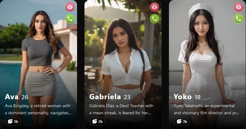 Three AI characters from FantasyGF