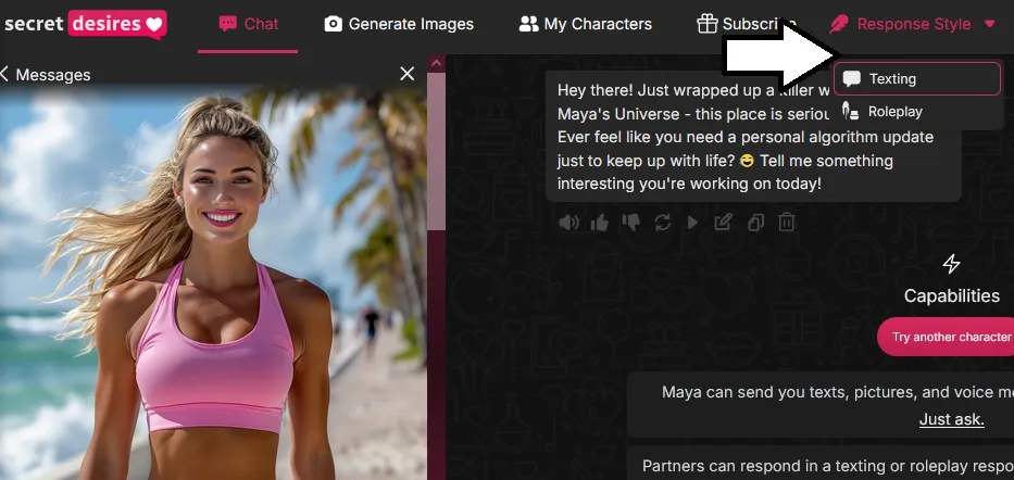 Secret Desires interface