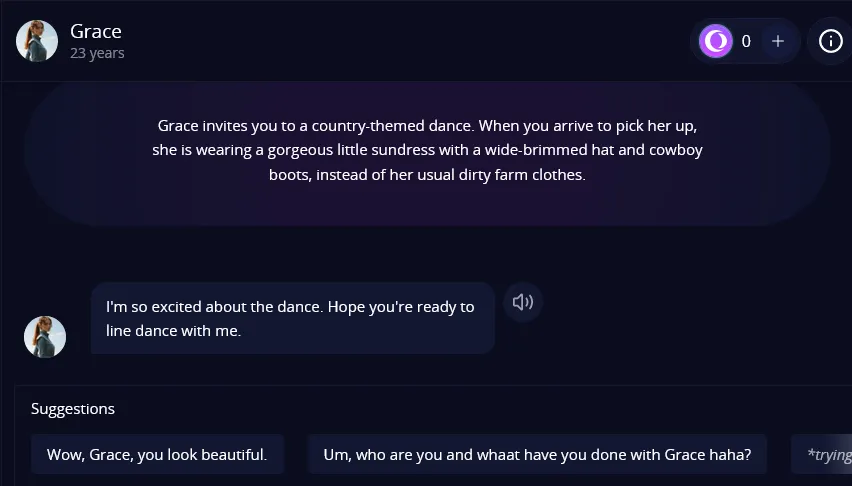 Chatting with Grace, a lovable farm girl.