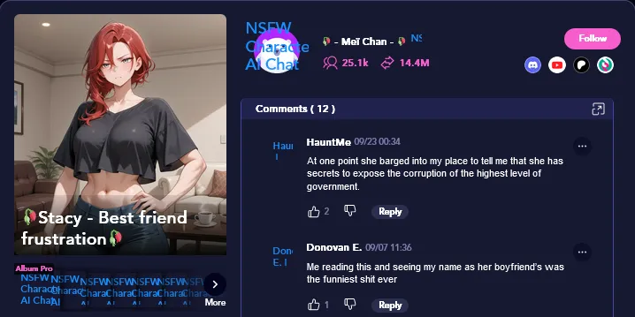 As you can see by the first comment, JuicyChat AI's chats can have surprising plot twists…