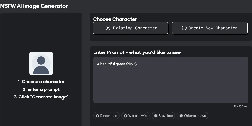 ThotChat NSFW image generator interface