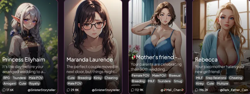 Four of Dream Companion's stunning AI Hentai girls.