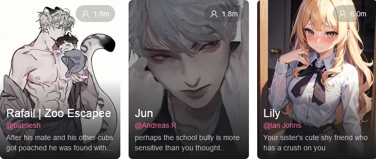 Female users will love Hi.AI's excellent coverage of male Hentai AI characters!