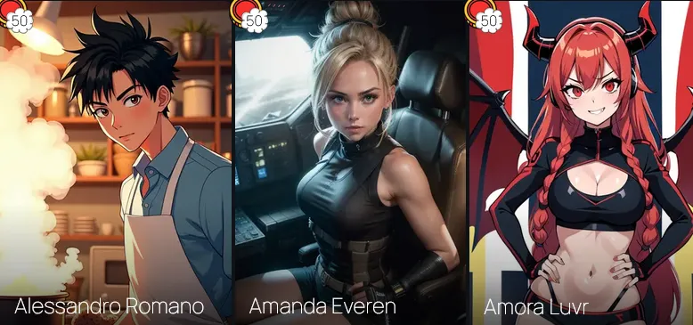 Not exclusively Hentai, Luvr AI's 'Anime' category covers a diverse array of characters.