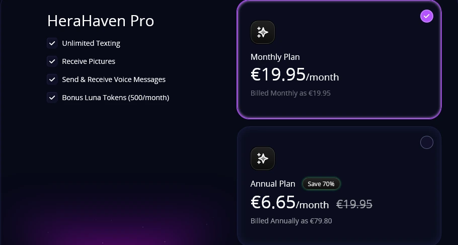 HeraHaven AI pricing plans